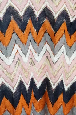 Multi-coloured herringbone polyester pointelle warp knit pullover high neck mesh top