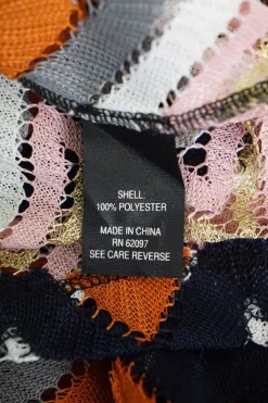 Multi-coloured herringbone polyester pointelle warp knit pullover high neck mesh top