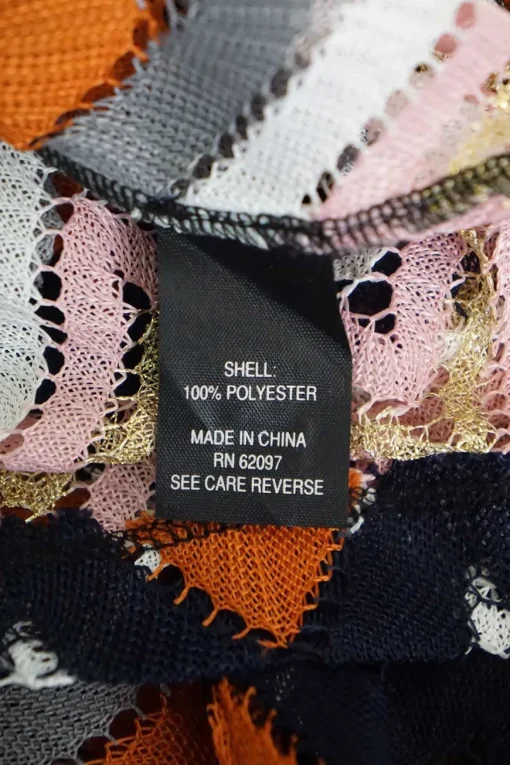 Multi-coloured herringbone polyester pointelle warp knit pullover high neck mesh top