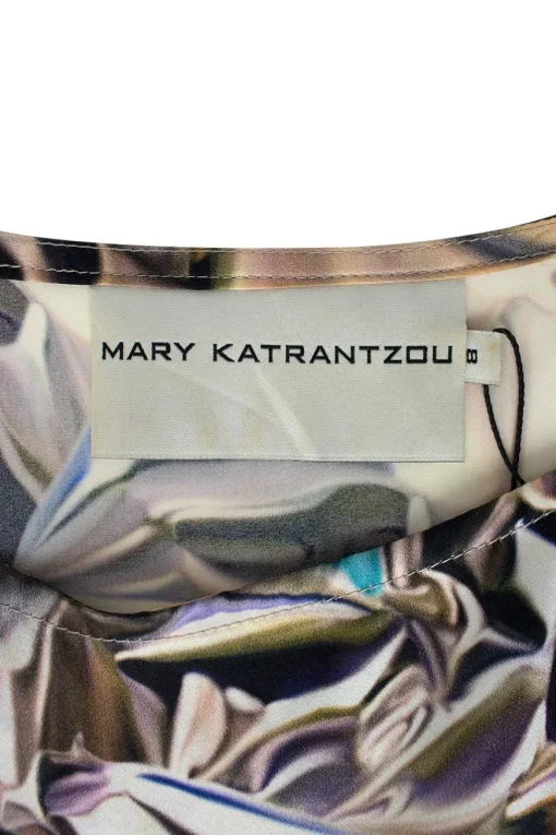 Multi-coloured silk sleeveless knee-length dress with abstract print