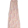 Multi-coloured viscose paisley print pullover blouson maxi slip dress with drawstring waist