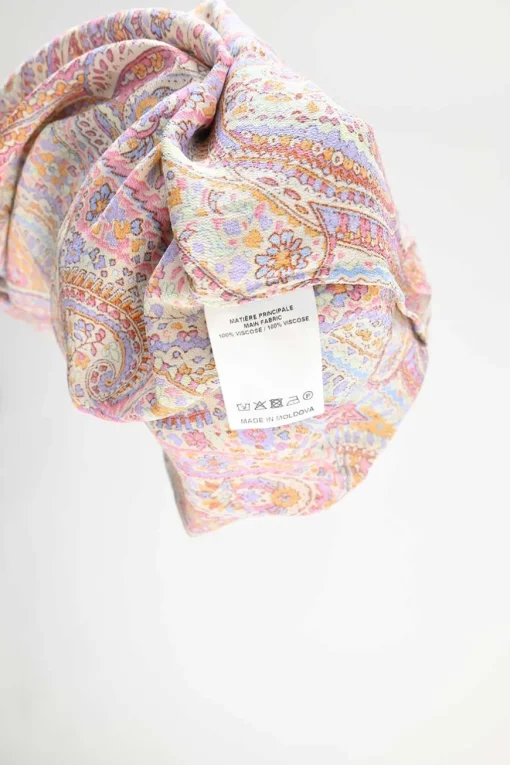 Multi-coloured viscose paisley print pullover blouson maxi slip dress with drawstring waist