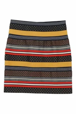 Multi-coloured viscose-blend combination Dobby jacquard stripe pull-on mini skirt