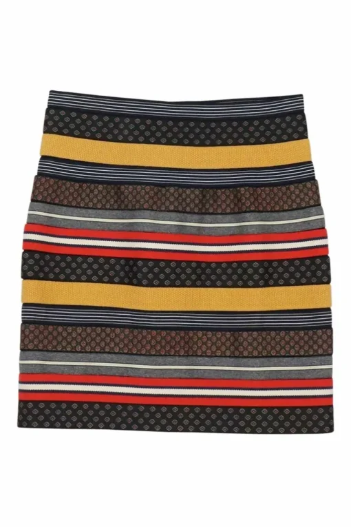 Multi-coloured viscose-blend combination Dobby jacquard stripe pull-on mini skirt