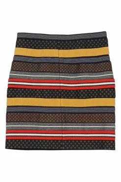 Multi-coloured viscose-blend combination Dobby jacquard stripe pull-on mini skirt