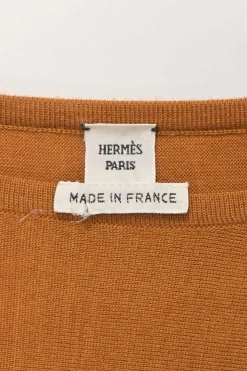 Mustard yellow cashmere-silk blend bateau neck Twillaine pullover sweater featuring 'Tatersale' foulard insert