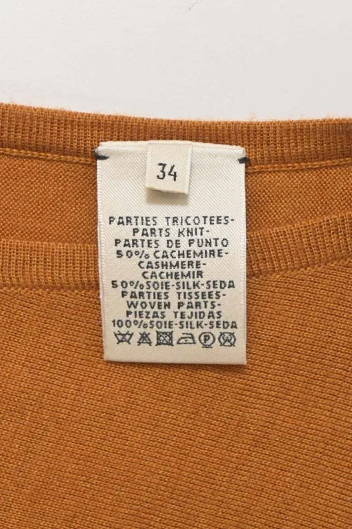 Mustard yellow cashmere-silk blend bateau neck Twillaine pullover sweater featuring 'Tatersale' foulard insert