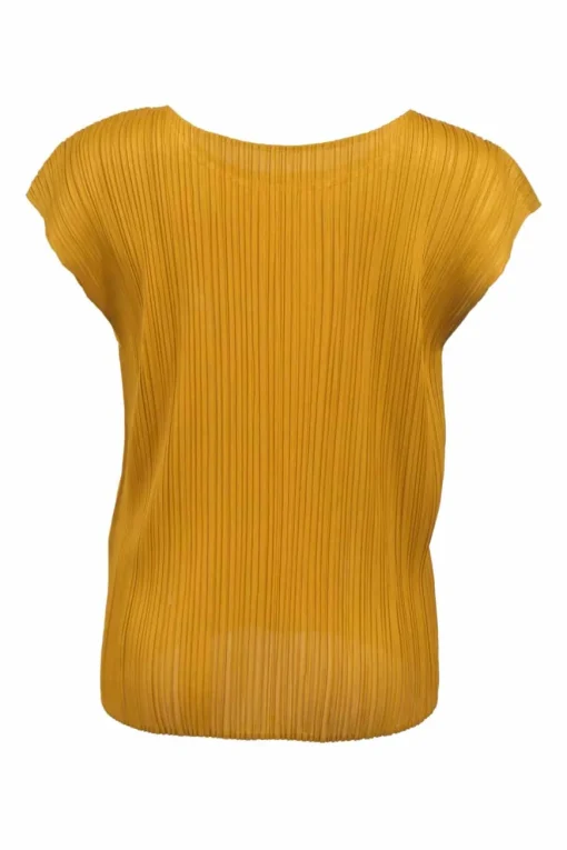 Mustard yellow plissé polyester cap-sleeve top