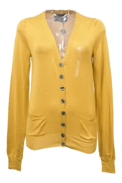 Mustard yellow silk interlock jersey button-front cardigan