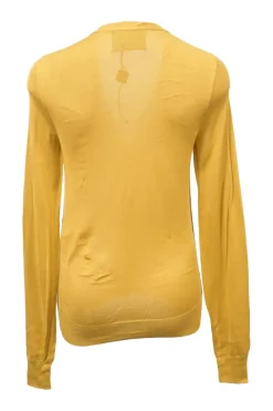 Mustard yellow silk interlock jersey button-front cardigan