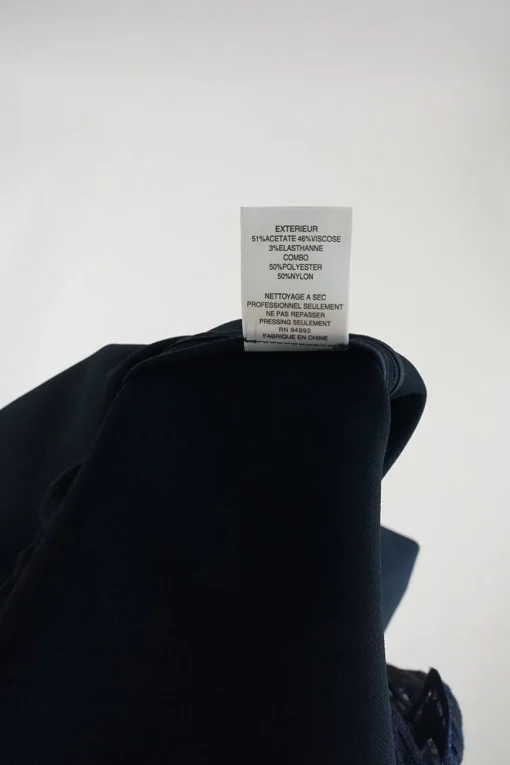 Navy acetate-blend scallop guipure lace-trimmed short sleeve A-line dress with floating empire waist panel