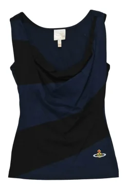 Navy and black cocotte style tank top with orb broderie appliqué
