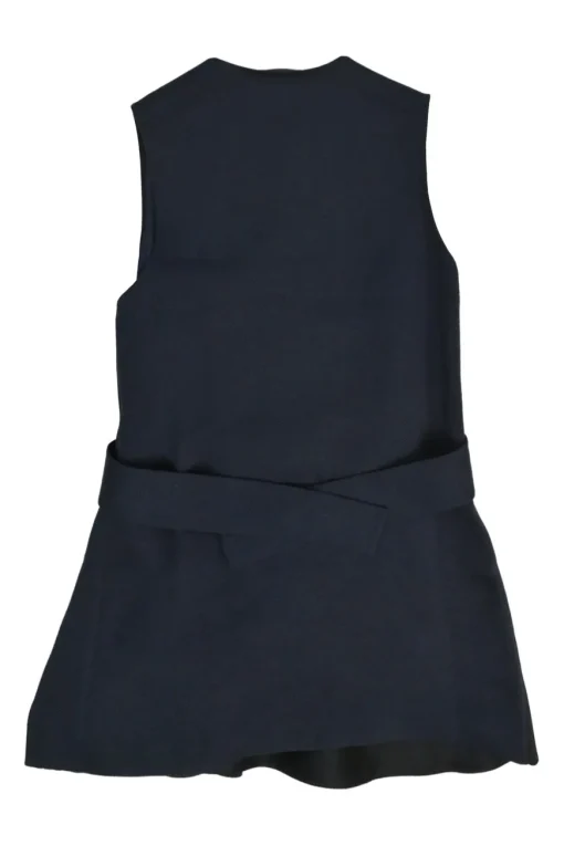 Navy and black paneled acetate-blend belted Y-collar mini dress with tulip hem