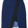 Navy and black wool crêpe wrap-front apron-style peek-a-boo mini skirt with scalloped cutout edge trim insert