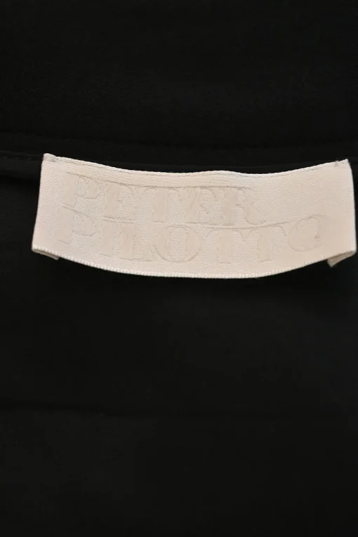 Navy and black wool crêpe wrap-front apron-style peek-a-boo mini skirt with scalloped cutout edge trim insert