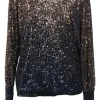 Navy and gold degradé sequin-embellished bateau neck Sprite 3 top with dolman sleeves