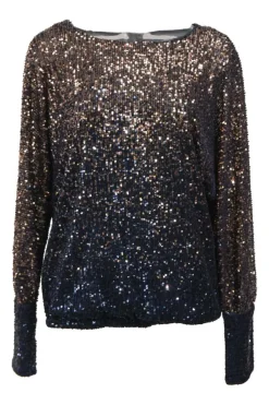 Navy and gold degradé sequin-embellished bateau neck Sprite 3 top with dolman sleeves