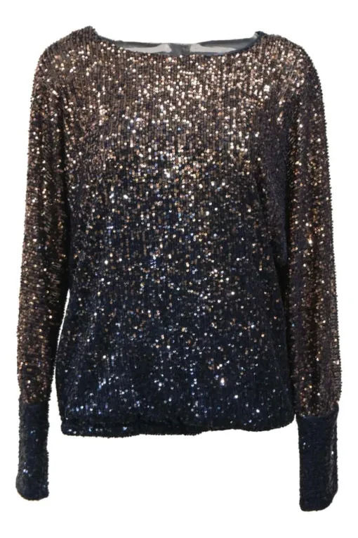 Navy and gold degradé sequin-embellished bateau neck Sprite 3 top with dolman sleeves