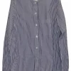 Navy and ivory striped cotton poplin band collar button-front shirt