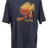 Navy and orange embellished cotton jersey knit Testaccio Bay graphic T-shirt featuring tonal bead broderie motif