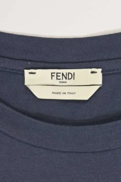 Navy and orange embellished cotton jersey knit Testaccio Bay graphic T-shirt featuring tonal bead broderie motif