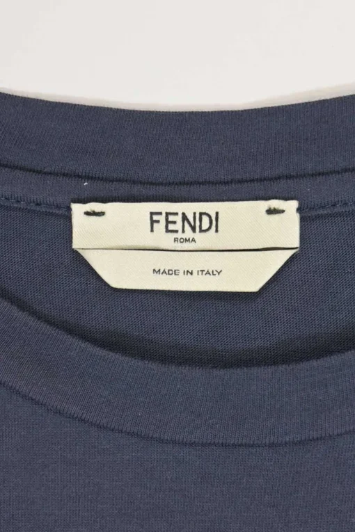 Navy and orange embellished cotton jersey knit Testaccio Bay graphic T-shirt featuring tonal bead broderie motif