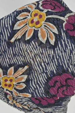 Navy and purple silk floral fil-coupé long sleeve keyhole-front maxi dress