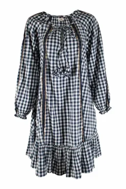 Navy and white gingham mini dress