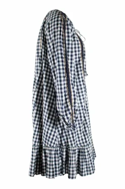 Navy and white gingham mini dress