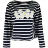 Navy and white striped top with daisies