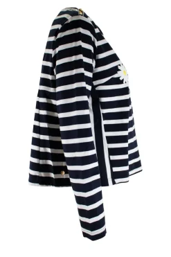 Navy and white striped top with daisies