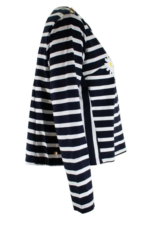 Navy and white striped top with daisies