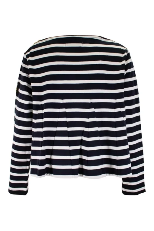 Navy and white striped top with daisies