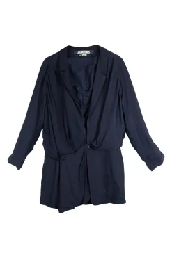Navy basket weave viscose double breasted mini wrap dress
