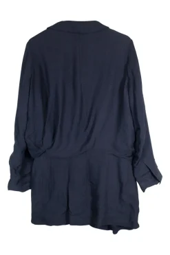 Navy basket weave viscose double breasted mini wrap dress