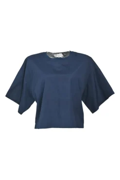 Navy bias-cut cotton dolman sleeve blouse