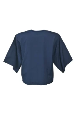 Navy bias-cut cotton dolman sleeve blouse
