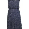 Navy bias-cut viscose-blend embellished striped devoré velvet knee-length blouson dress with bead broderie motif