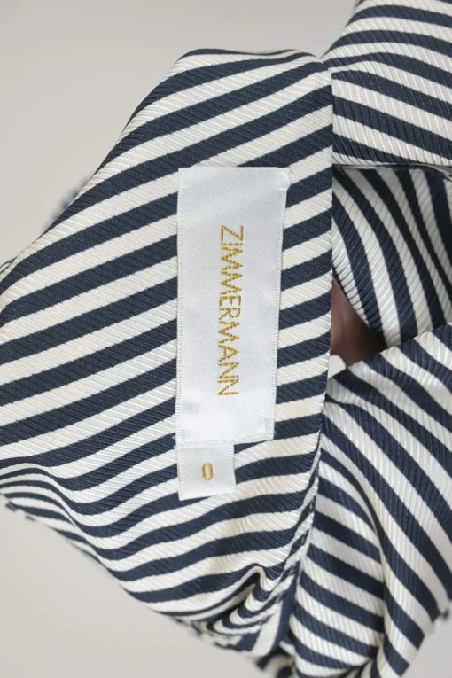 Navy bias-cut viscose-blend striped one-shoulder ruched mini dress with bow-embellished shoulder