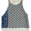 Navy, blue and white pattern knit vest top