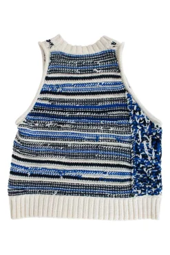 Navy, blue and white pattern knit vest top