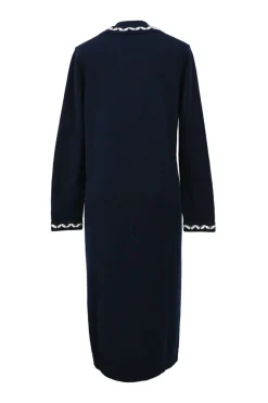 Navy blue cashmere V-neck cardigan with contrasting braid-embellished trimming