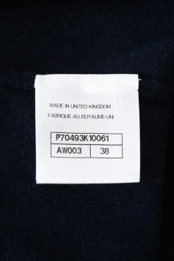 Navy blue cashmere V-neck cardigan with contrasting braid-embellished trimming