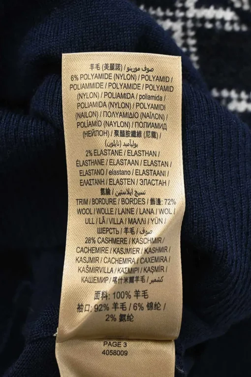 Navy blue merino wool knit crewneck Fair Isle pullover sweater