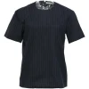 Navy blue pinstripe wool crewneck short sleeve top
