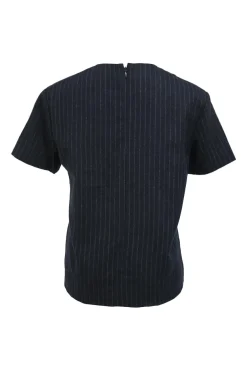 Navy blue pinstripe wool crewneck short sleeve top