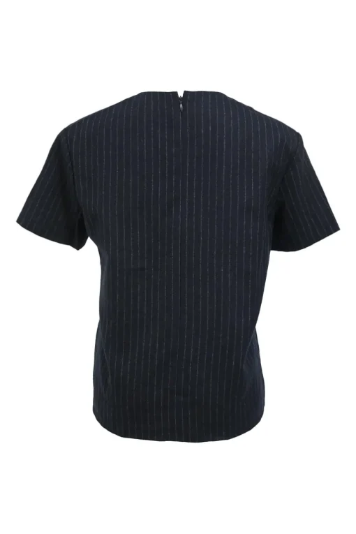 Navy blue pinstripe wool crewneck short sleeve top