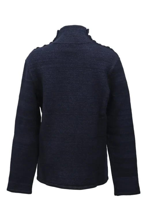Navy blue wool-cashmere-silk knit high-neck CC logo pullover sweater with button detailing