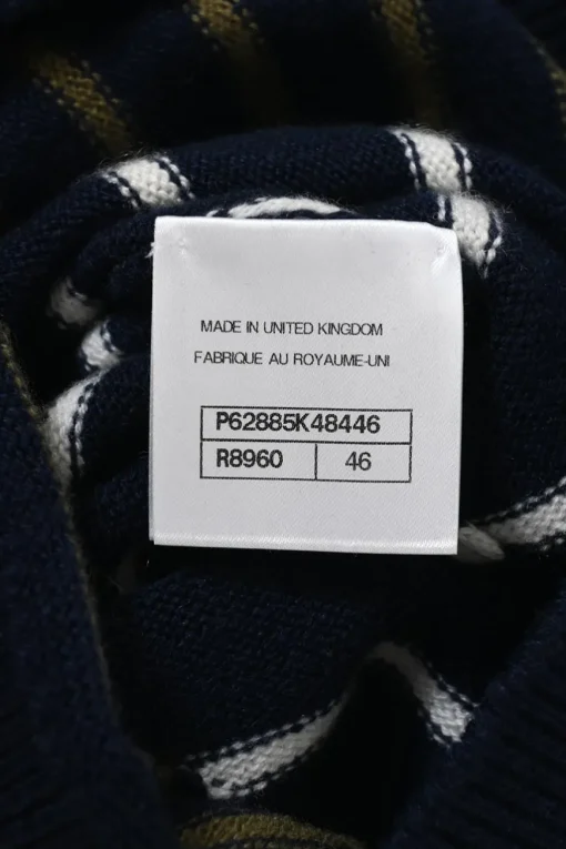 Navy cashmere colour-block stripe intarsia knit bateau neck sweater featuring Coco Mark motif