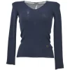 Navy cashmere fully-fashioned V-neck pullover sweater with GG heart plaque appliqué